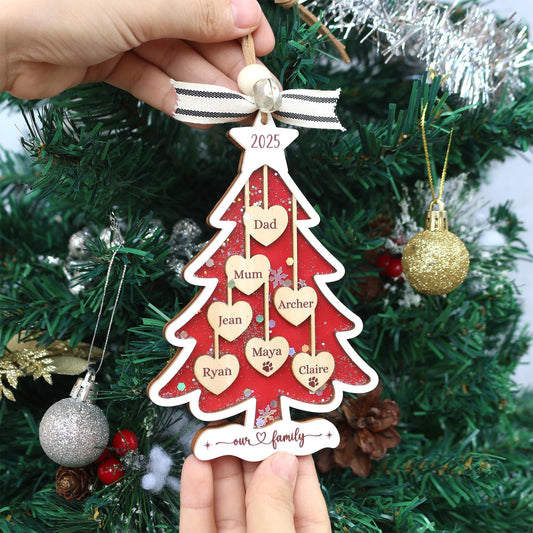 Personalized Christmas Ornament, 2025 Christmas Tree Ornament, Custom Wooden Pet Family Ornament, Christmas Gift for Family, Holiday Decor