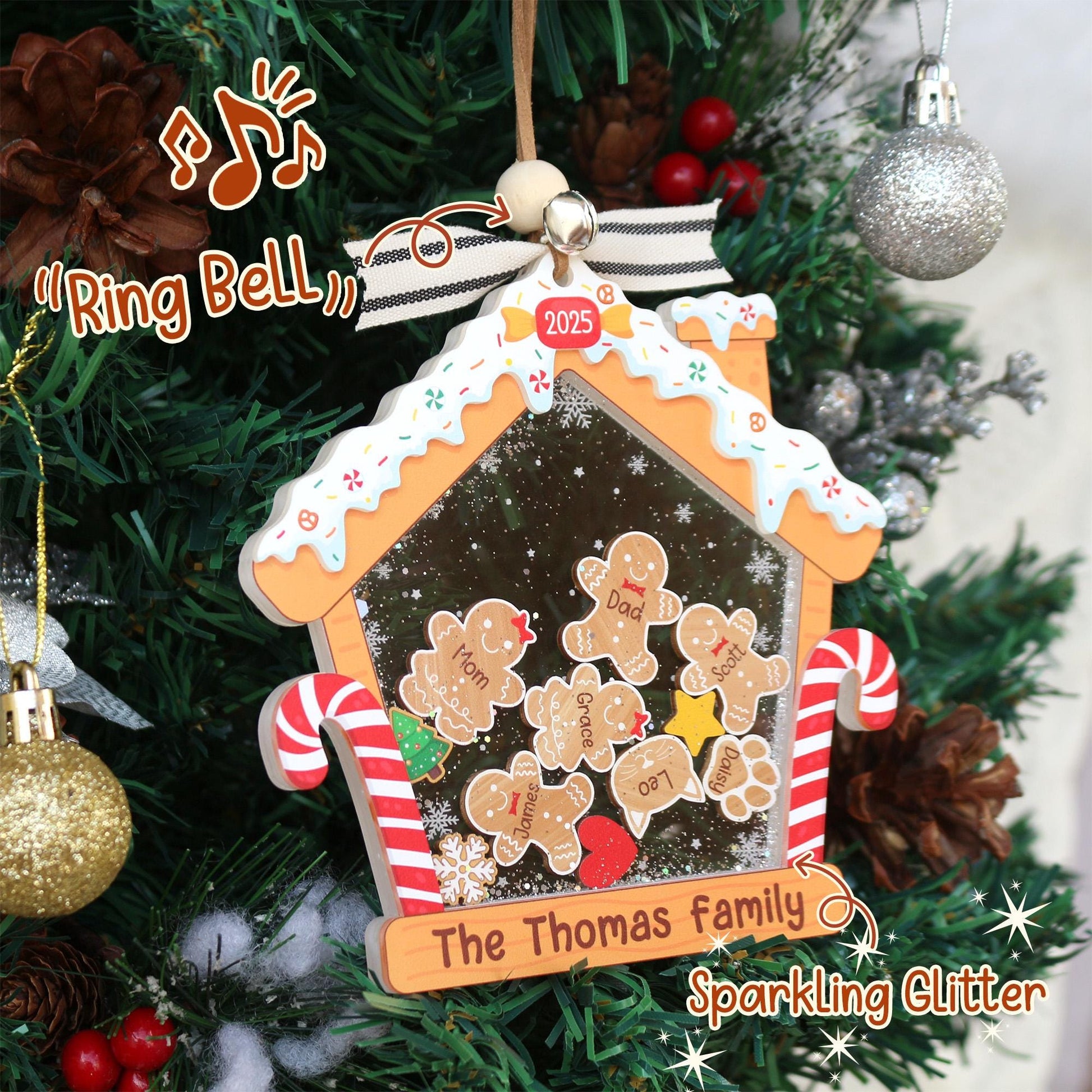 Personalized Gingerbread House Family Ornament With Pets, Gingerbread Christmas Ornament 2025, Custom Christmas Gift, 4D Shaker Ornament