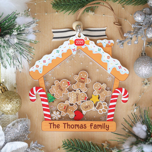 Personalized Gingerbread House Family Ornament With Pets, Gingerbread Christmas Ornament 2025, Custom Christmas Gift, 4D Shaker Ornament