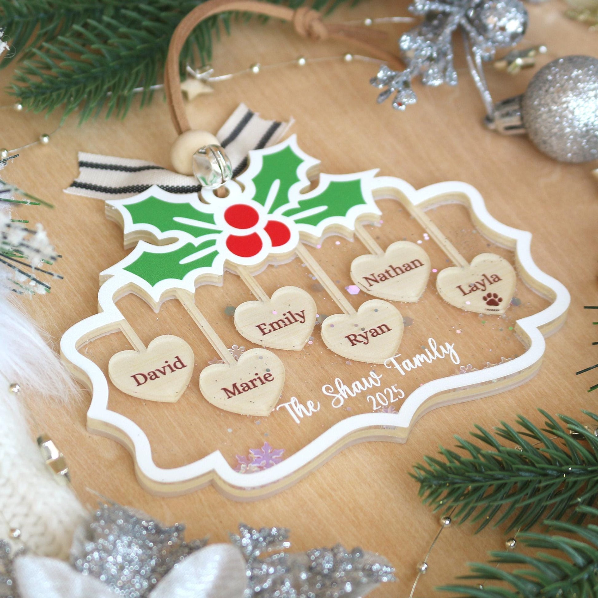 Personalized Family Ornament 2025: Custom Christmas Ornament 2025, Christmas Keepsake with Names & Pets