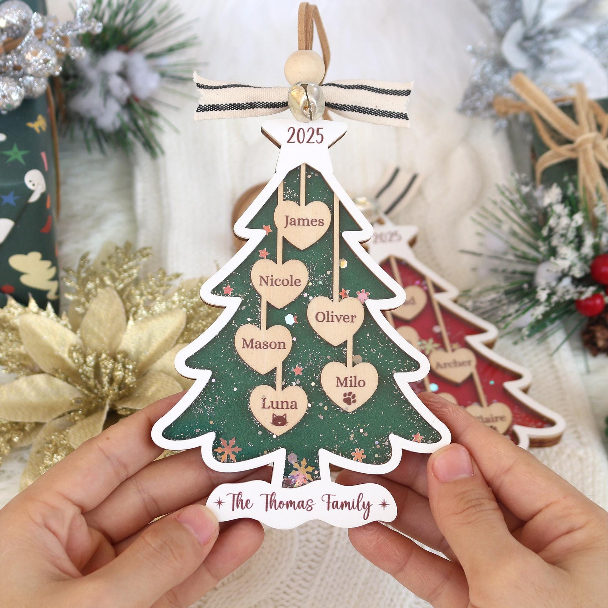 Personalized Christmas Ornament, 2025 Christmas Tree Ornament, Custom Wooden Pet Family Ornament, Christmas Gift for Family, Holiday Decor