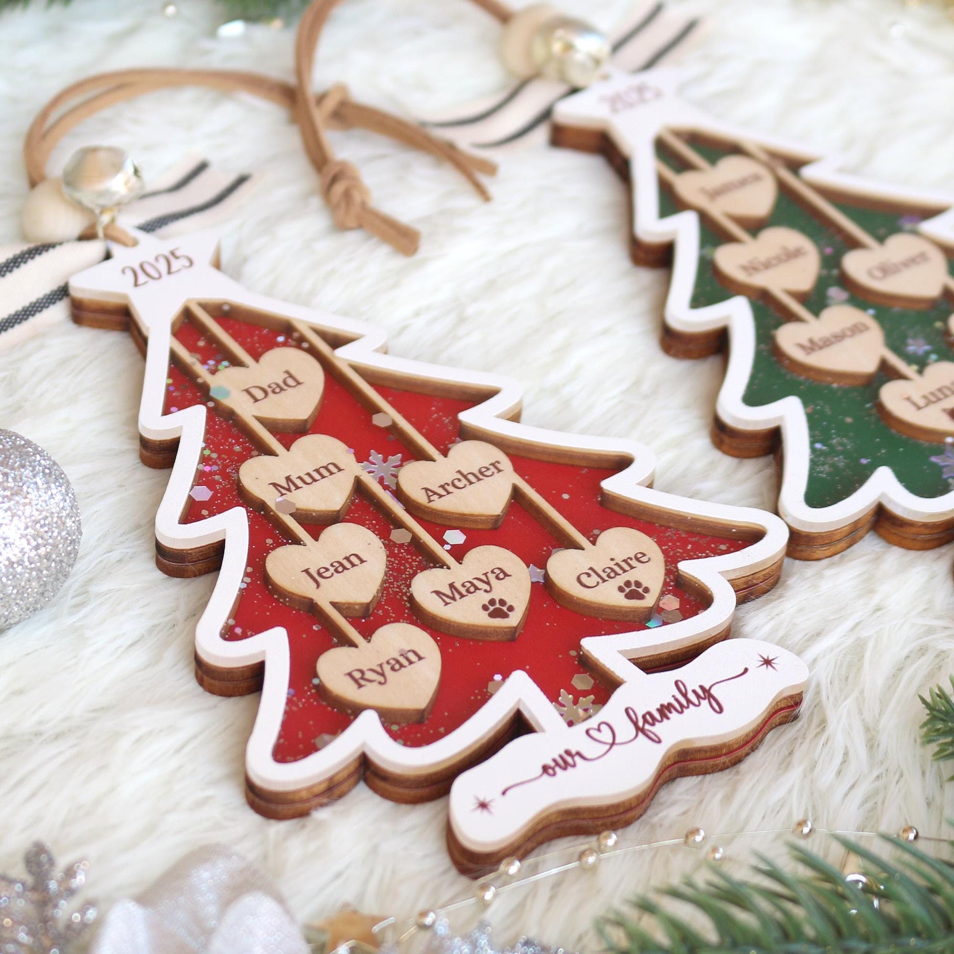 Personalized Christmas Ornament, 2025 Christmas Tree Ornament, Custom Wooden Pet Family Ornament, Christmas Gift for Family, Holiday Decor