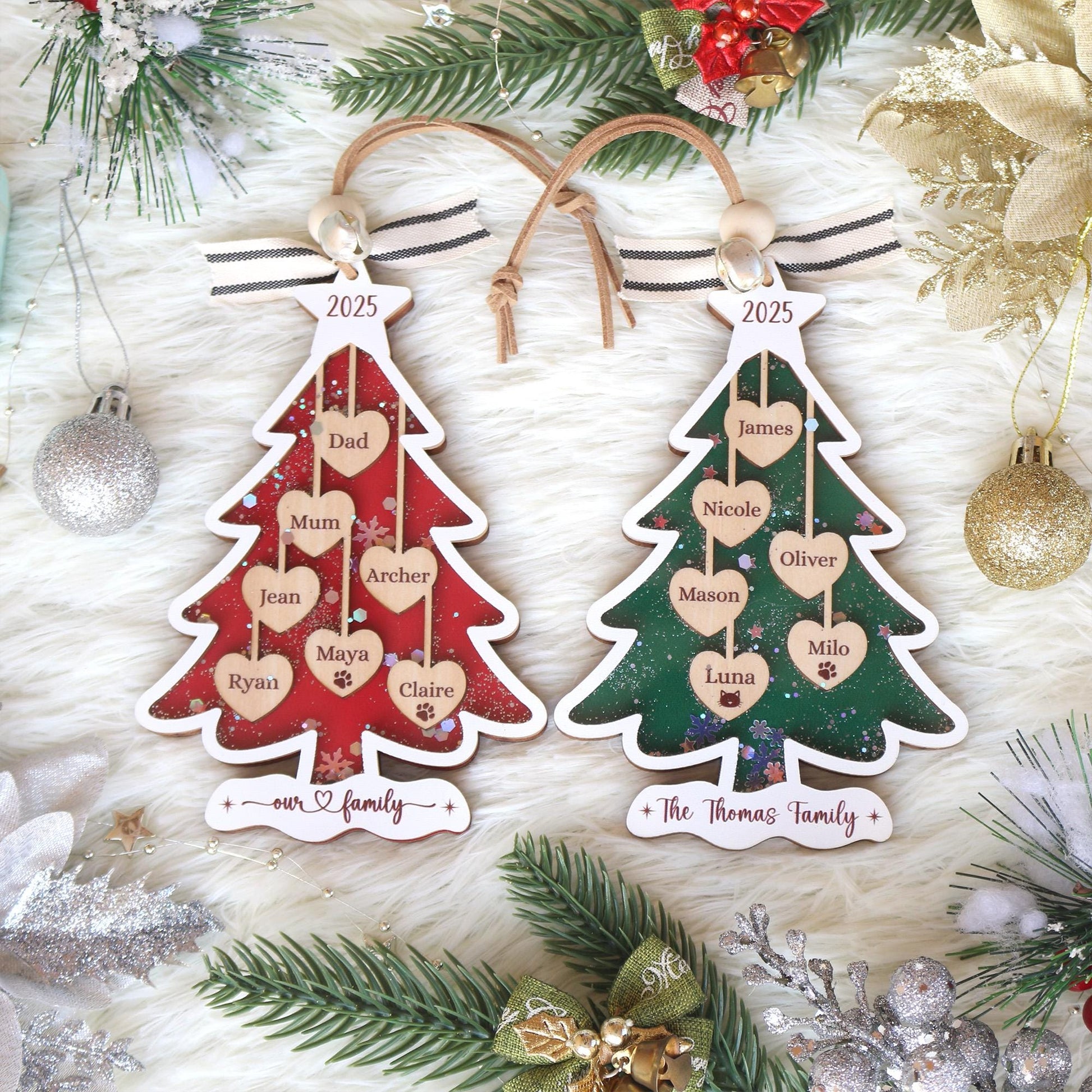 Personalized Christmas Ornament, 2025 Christmas Tree Ornament, Custom Wooden Pet Family Ornament, Christmas Gift for Family, Holiday Decor